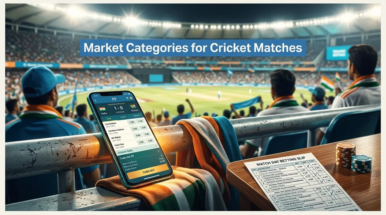 Betting slip for cricket match categories